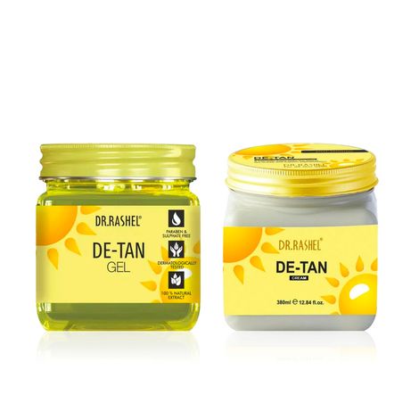 Buy Dr.Rashel Anti-Tanning De-Tan Gel + Face & Body Cream Combo | Tan Removal & Brightening for All Skin Types | Hydrating, Nourishing & Soothing Formula for Even Skin Tone | Complete De-Tan Skincare Duo (380 ml + 380 ml) - Combo of 2-Purplle