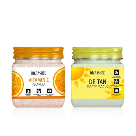 Buy Dr.Rashel De-Tan Face Pack + Vitamin C Face & Body Scrub Combo | Tan Removal & Skin Brightening for All Skin Types | Deep Exfoliation, Glow Boost & Even Skin Tone | Complete Skincare Duo (380 ml + 380 ml) - Combo of 2-Purplle