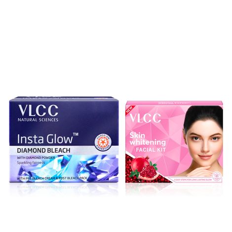 Buy VLCC Skin Whitening Facial Kit + Insta Glow Diamond Bleach Combo | Instant Brightening & Radiant Glow | Deep Cleansing, Skin Lightening & Smooth Texture | Salon-Like Facial Care Duo (Facial Kit 25 gm + Bleach 30 gm) - Combo of 2-Purplle