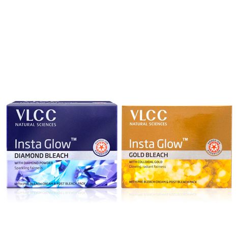 Buy VLCC Insta Glow Gold Bleach + Diamond Bleach Combo | Instant Radiance & Brightening for All Skin Types | Enriched with Gold & Diamond Dust for Glowing, Even Skin Tone | Salon-Like Bleach Duo (30 gm + 30 gm) - Combo of 2-Purplle