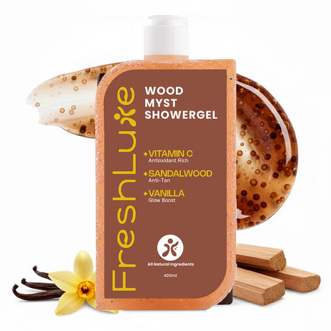 Buy FreshLuxe Wood Myst Body Wash & Shower Gel | Infused with 1% Saligaurd PCG & Vitamin C with Sandalwood | Reduces Uneven Skin Tone & Dullness | Soothes & Nourishes | Vanilla Scent | 400 ml-Purplle