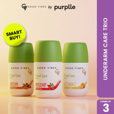 Buy Good Vibes Underarm Care Trio (Combo of 3) | Fresh Care Rosehip Underarm Roll On in Floral Fresh | Fresh Care Ubtan Underarm Roll On in Earthy Fresh | Fresh Care Vitamin C Underarm Roll On in Fresh Tangerine (50 ml x 3)-Purplle