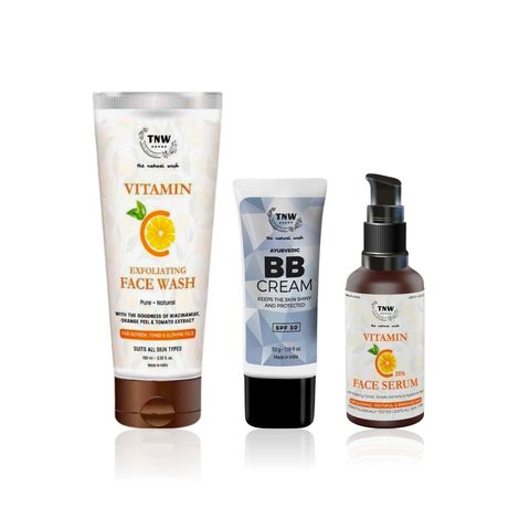 Buy TNW - The Natural Wash BB Cream 30 gm + Vitamin C Exfoliating Face Wash 100 ml + Vitamin C Face Serum 30 ml | Combo of 3-Purplle