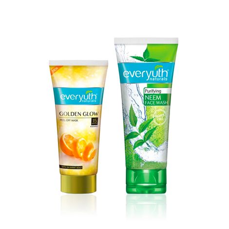 Buy Everyuth Naturals Purifying Neem Face Wash + Golden Glow Peel-Off Mask Combo | With Neem & 24K Gold | Deep Cleansing, Purifying & Instant Radiant Glow | Skincare Duo for Clear, Glowing Skin (Face Wash 150 gm + Peel-Off Mask 100 gm) - Combo of 2-Purplle