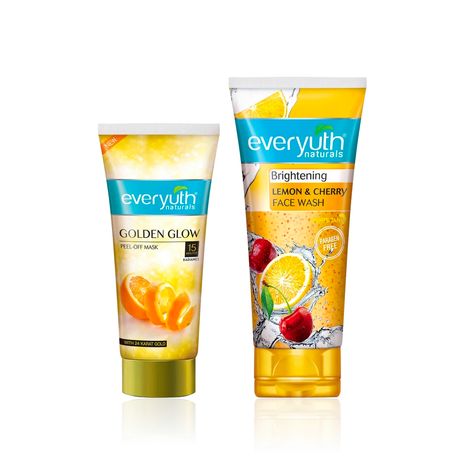 Buy Everyuth Naturals Golden Glow Peel-Off Mask + Brightening Lemon & Cherry Face Wash Combo | 24K Gold, Lemon & Cherry Extracts | Deep Cleansing, Brightening & Instant Glow | Skincare Duo for Radiant Skin (100 gm + 150 gm) - Combo of 2-Purplle