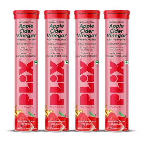 Buy PLIX Apple Cider Vinegar Effervescent for Weight Loss (Juicy Watermelon) - 60 Tablets, Pack Of 4 (ACV)-Purplle