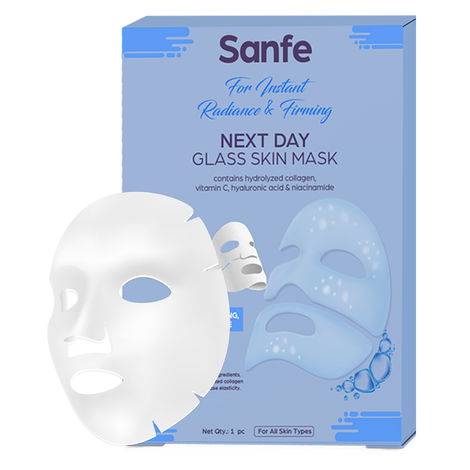 Buy Sanfe Next Day Glass Skin Mask | For deep hydration, firming, pore minimizing, detan & radiance | Turns Transparent, contains hydrolyzed collagen, vitamin C & niacinamide | For all skin type - 1 mask (1 pc)-Purplle
