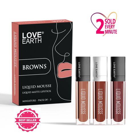 Buy Love Earth Liquid Mousse Lipstick Browns- Pack Of 3, 6 ml-Purplle