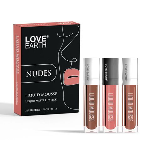 Buy Love Earth Liquid Mousse Lipstick Nudes- Pack Of 3, 6 ml-Purplle
