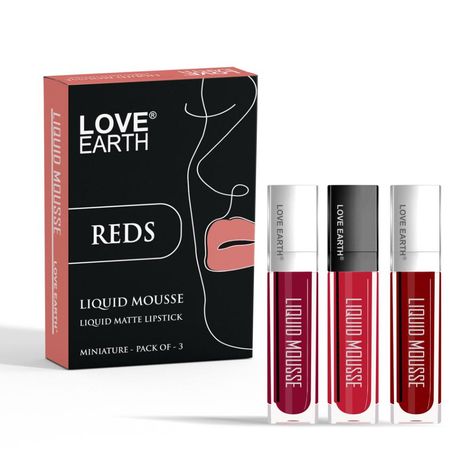 Buy Love Earth Liquid Mousse Lipstick Reds- Pack Of 3, 6 ml-Purplle