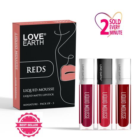 Buy Love Earth Liquid Mousse Lipstick Reds- Pack Of 3, 6 ml-Purplle