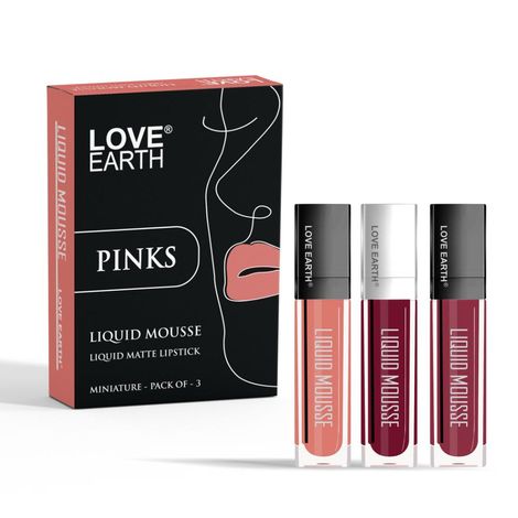 Buy Love Earth Liquid Mousse Lipstick Pinks- Pack Of 3, 6 ml-Purplle