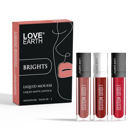 Buy Love Earth Liquid Mousse Lipstick Brights- Pack Of 3, 6 ml-Purplle
