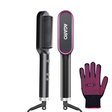 Buy AGARO Hair Straightening Brush, Hair Straightening Comb For Women, Fast Heating, Ionic Care, 5 Heat Settings, Hair Straightener, Hot Brush, Gives Naturally Straight Hair in 5 Mins, Black, HSB2107 - 1 pc-Purplle