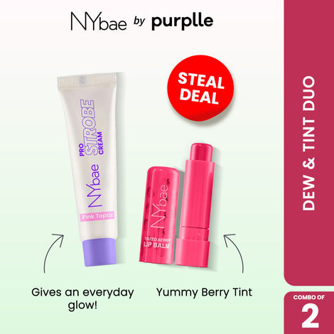 Buy NY Bae Dew & Tint Duo (Combo of 2) | Pro Strobe Cream in Pink Topaz (10 gm) | Tinted Berry Lip Balm (4.5 gm)-Purplle