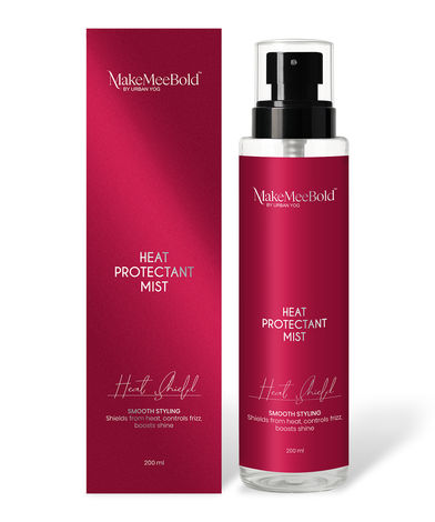 Buy MakeMeeBold Heat Protectant Spray for Hair | Protects from Heat up to 230°C / 450°F | Frizz-Free, Silky Finish | Aloe Vera, Vitamin E, Niacinamide, Pea Protein | Hair Strengthening & Shine Mist for All Hair Types (200 ml)-Purplle