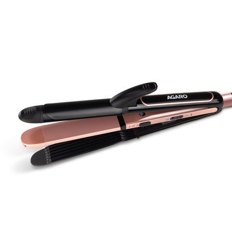 Buy AGARO 3in1 Hair Styler, Straightener, Crimper, Curler For Women HS1119, Keratin Infused Ceramic Coated Plate, Variable Style Settings, Hair styling, Colour Black & Rose Gold - 1 pc-Purplle