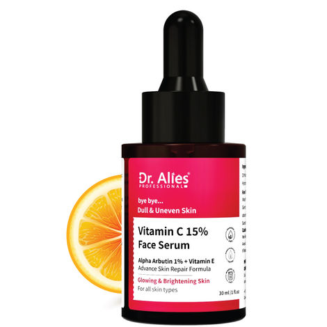 Buy Dr.Alies Professional 15% Vitamin C Face Serum with 1% Alpha Arbutin, Vita-E, Ferulic Acid | Advanced Skin Brightening Formula for Glowing Face | Reduces Uneven Skin Tone | Non-Irritating | 30 ml-Purplle