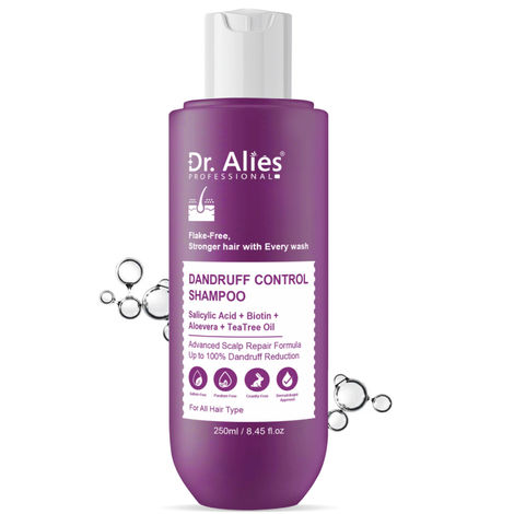 Buy Dr.Alies Professional Anti Dandruff Shampoo | Up to 100% Dandruff Reduction with Salicylic Acid (2%), Biotin, Aloe Vera & Tea Tree Oil | Flaky & Itchy Scalp Treatment | For Men & Women (250 ml)-Purplle