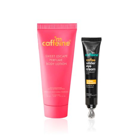 Buy mCaffeine Dark Circle Care & Body Hydration Set (Sweet Escape Body Lotion 150 ml + Under Eye Cream 30 ml) Combo of 2-Purplle