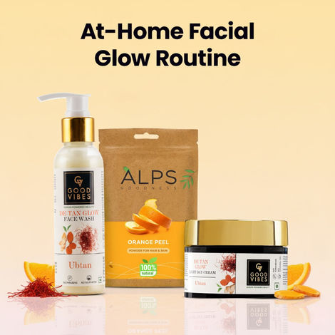 Buy Good Vibes x Alps Goodness At-Home Facial Glow Routine (Combo of 3) | Ubtan Insta Glow Face Wash (120 ml) | Ubtan Insta Glow Light Day Cream (50 gm) | Orange Peel Powder (50 gm)-Purplle