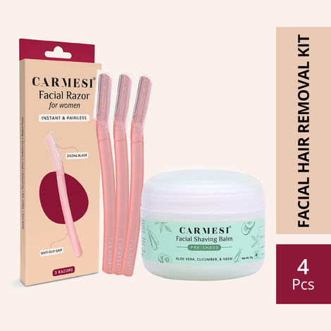 Buy Carmesi Facial Razor (Pack of 3) & Carmesi Pre-Shave Facial Shaving Balm (50g)-Purplle