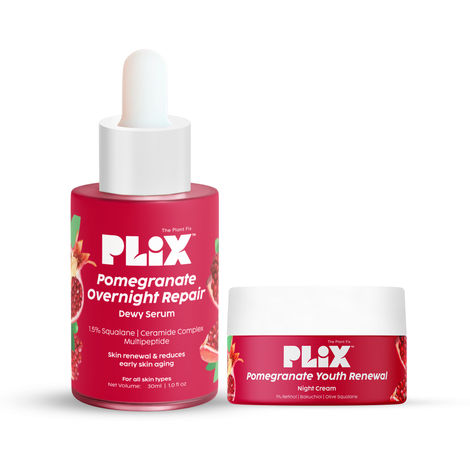 Buy PLIX Pomegranate 0.6% Retinol Face Serum and Pomegranate 1.20% Retinol Night Cream with Bakuchi Oil | Anti Ageing Combo, Reduces Fine Line & Wrinkles | For Men & Women | 30 ml + 50 gm - Combo of 2-Purplle