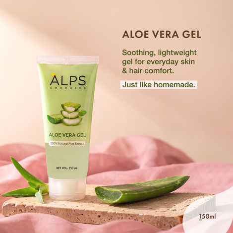 Buy Alps Goodness Aloe Vera Gel | With 100% Natural Aloe Extract | Hydrating, Cooling & Soothing Gel for Face, Hair & Body | Heals Sunburn, Razor Burns & Dryness | Lightweight, Non-Sticky & Paraben-Free – 150 ml-Purplle