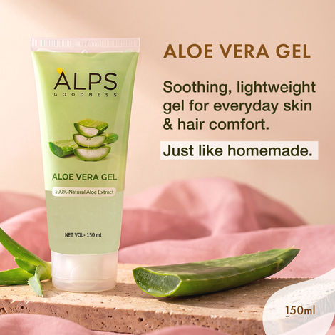 Buy Alps Goodness Aloe Vera Gel | With 100% Natural Aloe Extract | Hydrating, Cooling & Soothing Gel for Face, Hair & Body | Heals Sunburn, Razor Burns & Dryness | Lightweight, Non-Sticky & Paraben-Free – 150 ml-Purplle