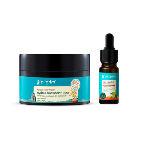 Buy Pilgrim Daily Brightness Duo | Hydra Glow Moisturizer + 10% Vitamin C Serum | Korean Glass Skin Glow Combo of 2-Purplle