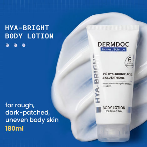 Buy DERMDOC Hya-Bright Body Lotion (180 ml) | With Glutathione, Hyaluronic Acid, Peptides & Niacinamide | Deep Moisturization | Evens Skin Tone | Non-Greasy | For Normal, Dry & Combination Skin-Purplle
