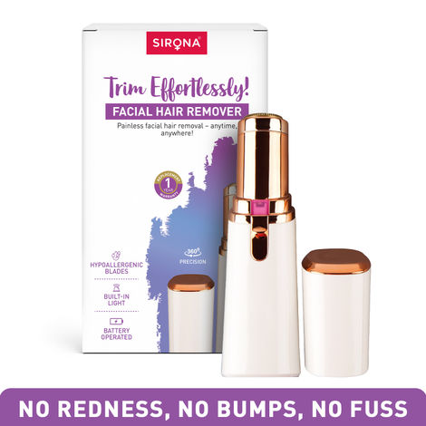 Buy Sirona Facial Hair Remover for Women | Painless Hair Removal | Built-in Light | Hypoallergenic Blades | Battery Operated | For Upper Lip, Chin & Sideburns | 1-Year Replacement Warranty 1 pc-Purplle