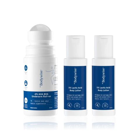 Buy Be Bodywise Fresh Underarms & Smooth Skin Duo - 5% Lactic Acid Body Lotion (2 x 30 ml) + 4% AHA BHA Underarm Roll On Watermelon (50 ml) Combo of 2-Purplle