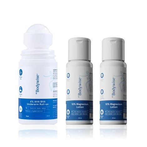 Buy Be Bodywise Active Recovery Kit - 10% Magnesium Body Lotion (2 x 30 ml) + 4% AHA BHA Underarm Roll On Aqua (50 ml) Combo of 2-Purplle