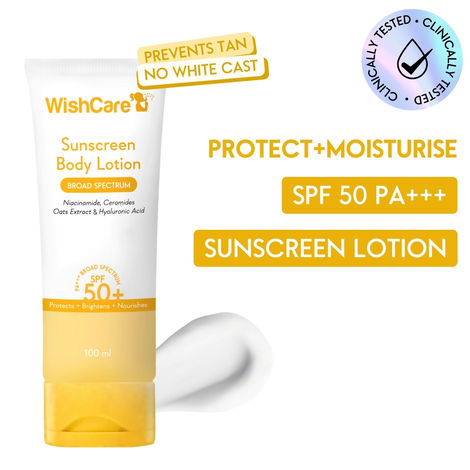 Buy WishCare SPF50 Sunscreen Body Lotion 100 ml - Broad Spectrum - UVA & UVB Protection with No White Cast-Purplle