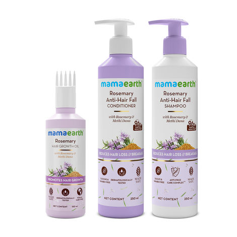 Buy Mamaearth Rosemary Hair Fall Control Kit: Rosemary Shampoo (250ml)+ Rosemary Conditioner (250ml)+Rosemary Hair Oil (150ml) | Gives up to 94% Stronger Hair | Up to 93% Less Hair Fall | Made Safe Certified | For Men & Women - Combo of 3-Purplle