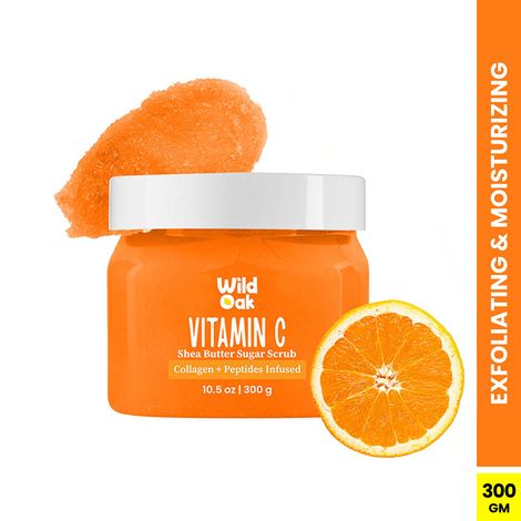 Buy Wild Oak Vitamin C Shea Butter Sugar Scrub | 300 gm | With Collagen, Peptides & Ceramides | Tan Removal & Smooth Skin | Removes Dead Skin | Ultra Hydrating, Exfoliating & Moisturising Sugar Body Scrub-Purplle