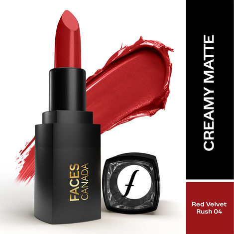 Buy FACES CANADA Comfy Matte Wow Bullet Lipstick - Red Velvet Rush, 4.2 gm | Smooth Matte Finish | Highly Pigmented | Long Lasting | Super Hydrating | Glides Effortlessly | One Swipe Application | Non Drying | No Cracking-Purplle