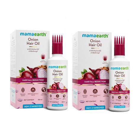 Buy Mamaearth Onion Oil For Hair Regrowth & Hair Fall Control With Redensyl (150 ml) Pack Of 2-Purplle