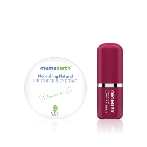 Buy Mamaearth Lip & Cheek Duo (Nourishing Natural Lip Cheek & Eye Tint – Rose Pink 4 gm + Creamy Matte Long Stay Lipstick – Cranberry Crush 4.2 gm)Combo of 2-Purplle