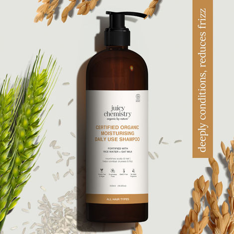Buy Juicy Chemistry Certified Organic Moisturising Daily Use Shampoo, 500 ml | With Rice Water & Oat Milk | Nourishes Scalp & Hair | Smoother & Shinier Hair | Manageable Hair | For Dry & Frizzy Hair | Dermatologically Tested-Purplle