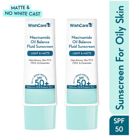 Buy WishCare Niacinamide Oil Balance Sunscreen Duo|SPF 50 PA++++ - Light & Matte Sunscreen for Oily Skin Pack of 2, 50 ml each-Purplle