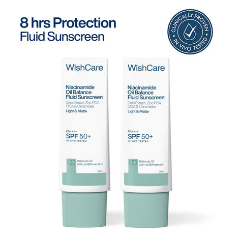 Buy WishCare Niacinamide Oil Balance Sunscreen Duo|SPF 50 PA++++ - Light & Matte Sunscreen for Oily Skin Pack of 2, 50 ml each-Purplle