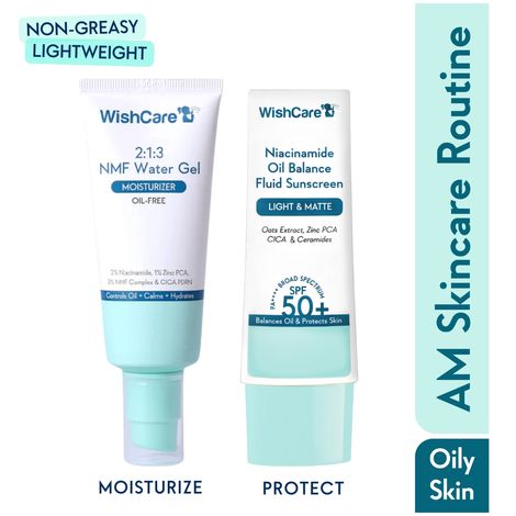Buy WishCare Oil Balance Fluid Sunscreen 50 gm and 2:1:3 NMF Water Gel Moisturizer for Oily & Sensitive Skin 50 ml, Combo of 2-Purplle