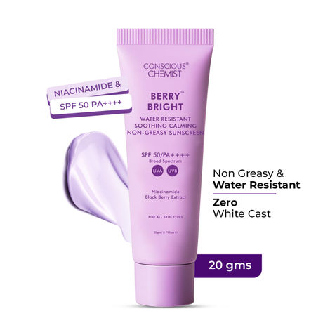 Buy Conscious Chemist Berry Bright Sunscreen |SPF 50 PA ++++|UVA/UVB Protection| Radiance Boost Non-Greasy| Niacinamide & Berry Extracts- 20 gm-Purplle