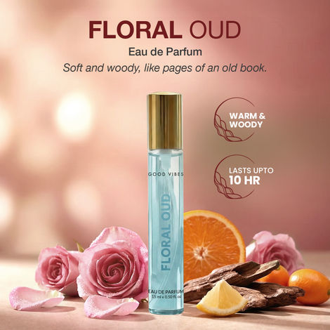 Buy Good Vibes Floral Oud Eau De Parfum for Women | Long-Lasting Oud Perfume | Floral & Woody Fragrance | Rose, Citrus & Oud Wood Notes | Travel-Friendly Pocket Perfume | Premium Daily Wear Perfume – 15 ml-Purplle
