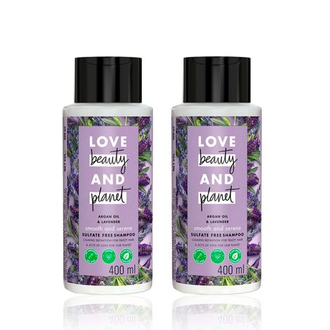 Buy Love Beauty Planet Argan Oil and Lavender Sulfate Free Smooth and Serene Shampoo 400 ml -Pack of 2-Purplle