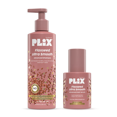 Buy PLIX Flaxseed Ultrasmooth Advanced Shampoo & Anti-Frizz SerumCombo | | Plant Keratin PF & Argan Oil | Smooth & Manageable Hair | Controls Frizz | Paraben & Sulphate Free - 250 ml-Purplle