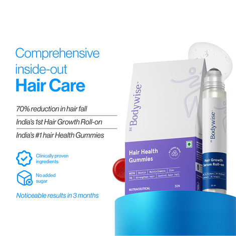 Buy Be Bodywise Intensive Hair Growth Pack, 30 Day Pack, Biotin Hair Gummies (30 Gummies) & Rosemary Hair Growth Serum (Roll-On) 25 ml, For Hair Fall & Hair Thinning Combo of 2-Purplle