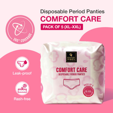 Buy Good Vibes Comfort Care Disposable Period Panties for Women Pack of 5 (XL-XXL) – Leak-Proof, Rash-Free & Super Absorbent | 360° Coverage | Overnight Protection for Heavy Flow | Sanitary Underwear |-Purplle